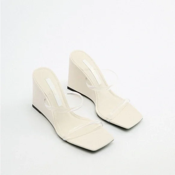 Zara Off White Vinyl Wedge Sandals - Picture 14 of 17